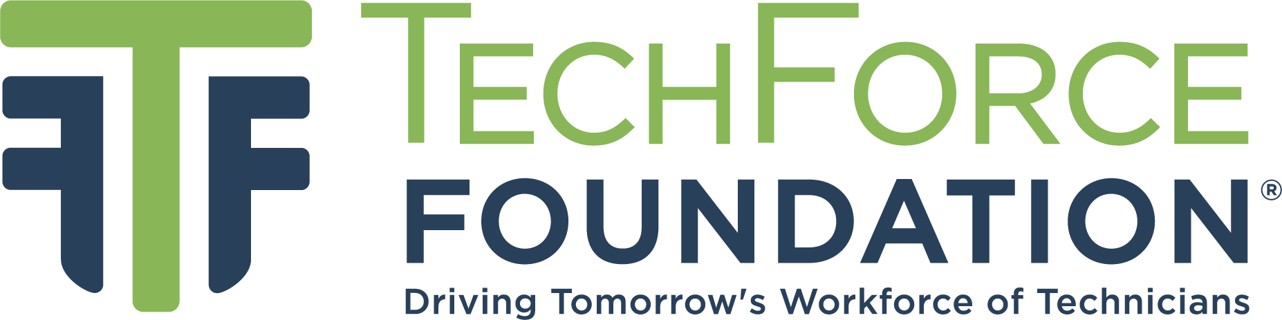 TechForce Foundation logo in green and blue with tagling of Driving Tomorrow's Workforce of Technicians