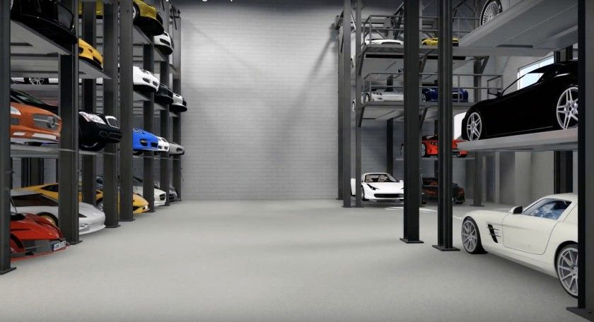 <img src="farah-stacked-cars.jpeg" alt="A design that shows inside Matt Farah's new state-of-the-art car storage facility">