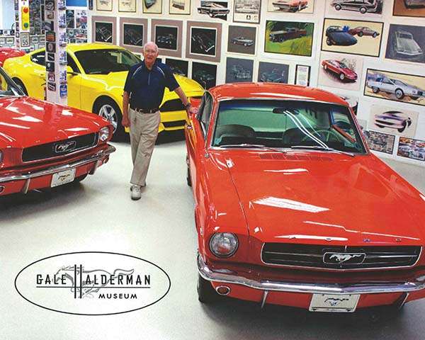 <img src="gale-museum.jpg" alt="Gale Halderman at the museum he created about the Ford Mustang design">