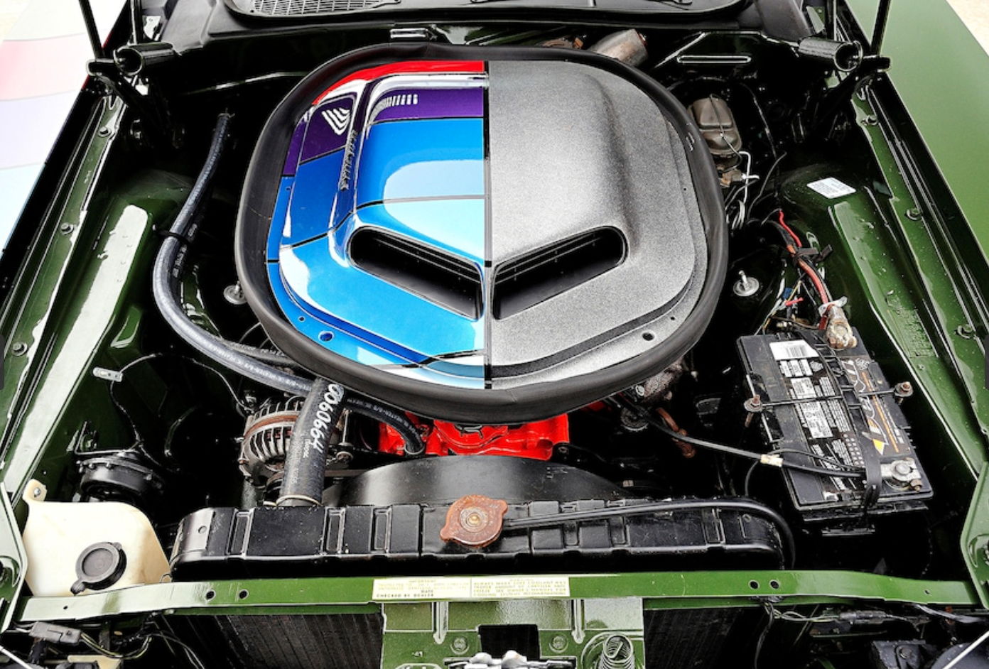 <img src="cuda-engine.png" alt="The half-painted shaker on the paint-chip '70 Plymouth Barracuda">