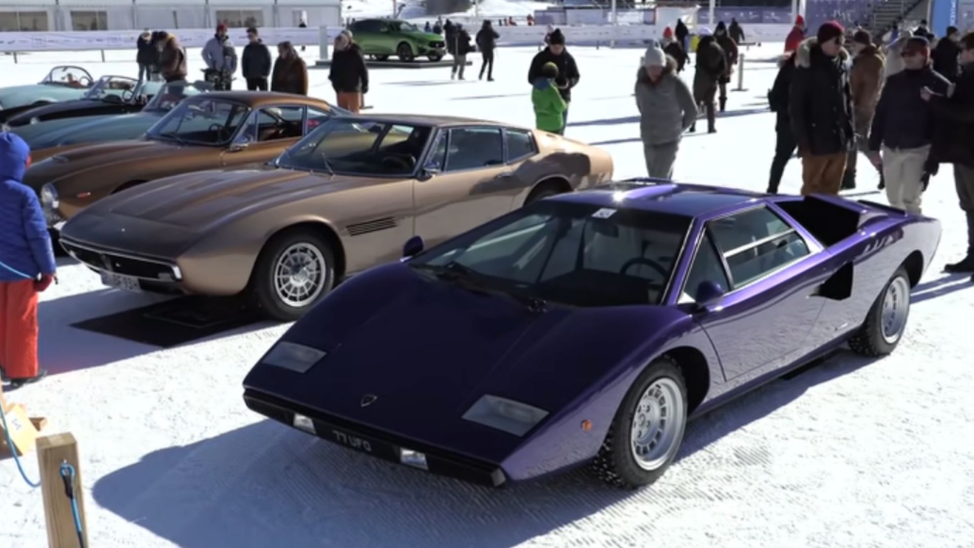 Exotic And Classic Cars Gather On A Frozen Lake