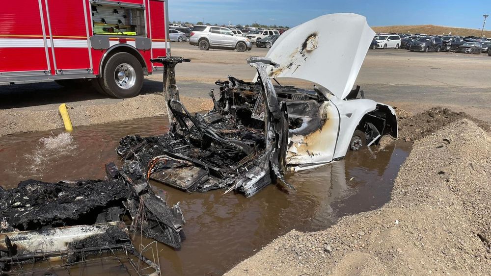Tesla Magically Ignites While Sitting In Junkyard