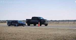 Stock Ram TRX Almost Beats C8 Corvette In Head To Head Race!