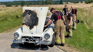 Classic Car Fire Strands Bride
