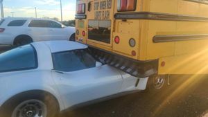 Florida Man In Corvette Hits School Bus