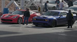 Challenger Hellcat Takes on Corvette And Jaguar on the Strip